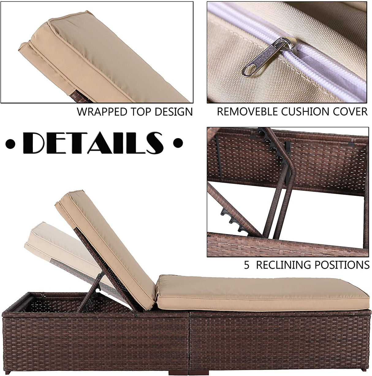 JOIVI 2 PCS Outdoor Patio Ottoman with Thick Cushions,Brown - JOIVI