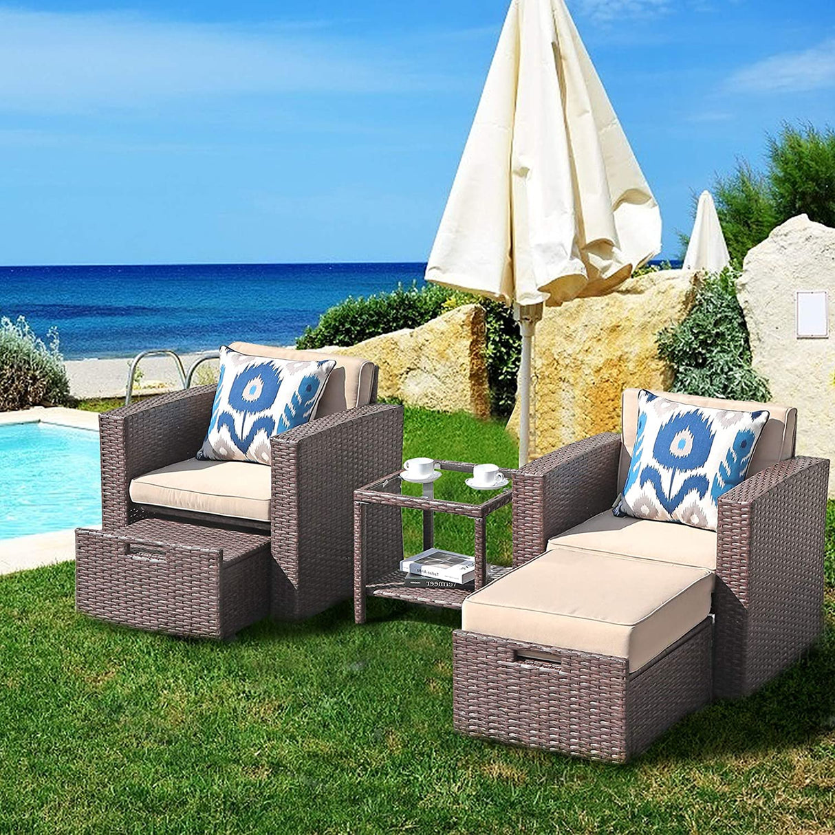 2 armchair 2 ottomans 1 end table set - JOIVI