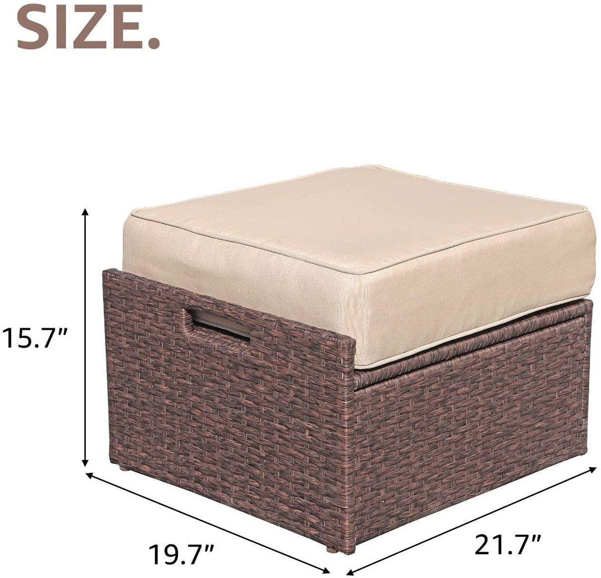 JOIVI 2 PCS Outdoor Patio Ottoman with Thick Cushions,Brown - JOIVI