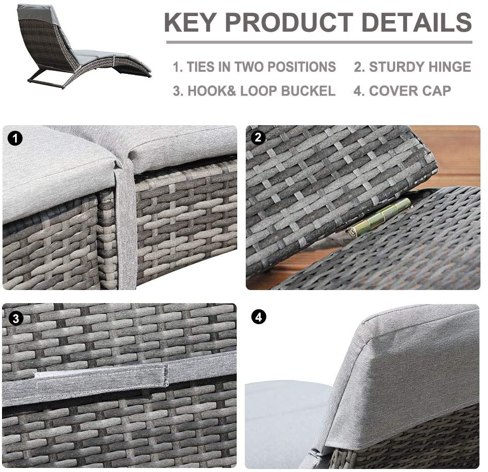 Foldable PE Rattan Chaise light grey