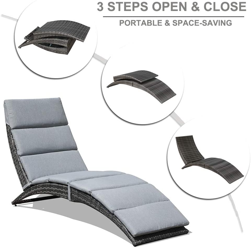 Foldable PE Rattan Chaise light grey