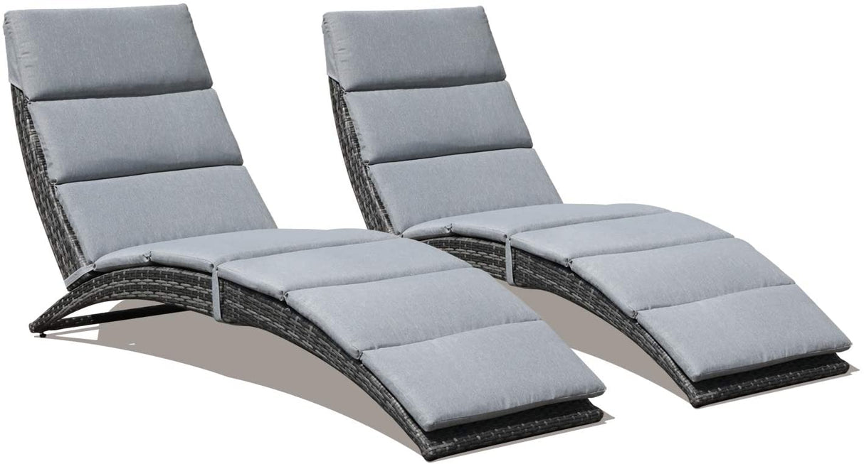Foldable PE Rattan Chaise light grey