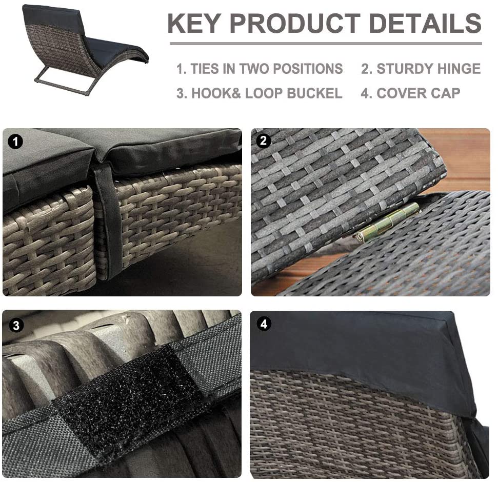 Foldable PE Rattan Chaise dark grey