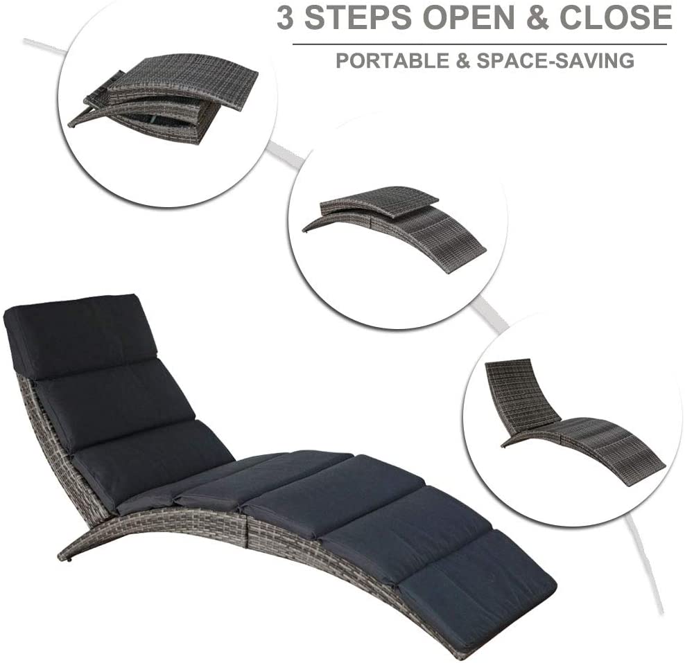 Foldable PE Rattan Chaise dark grey
