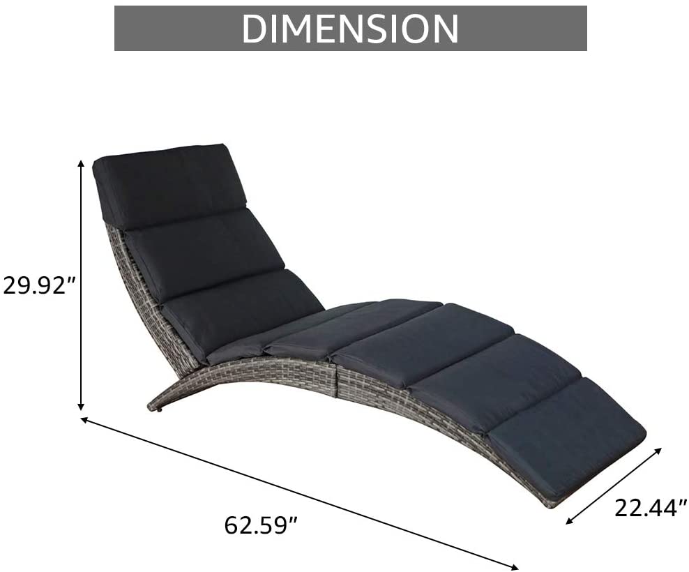 Foldable PE Rattan Chaise dark grey