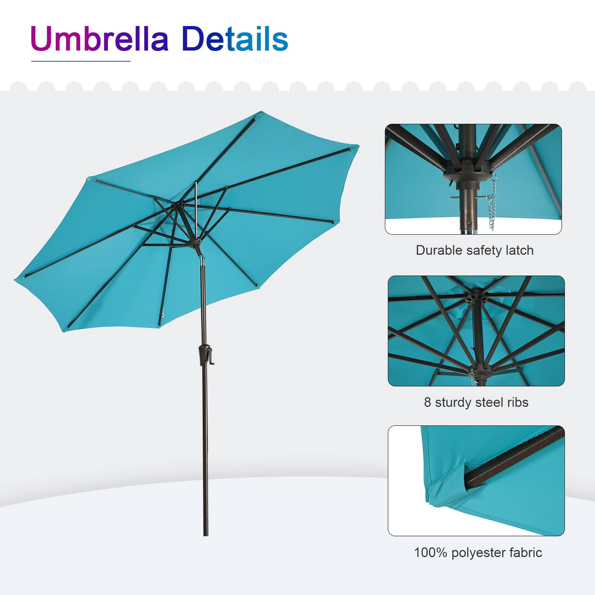 Patio Umbrella Outdoor Table Umbrella of 9-Feet with 8 Ribs and Push Button Tilt and Crank