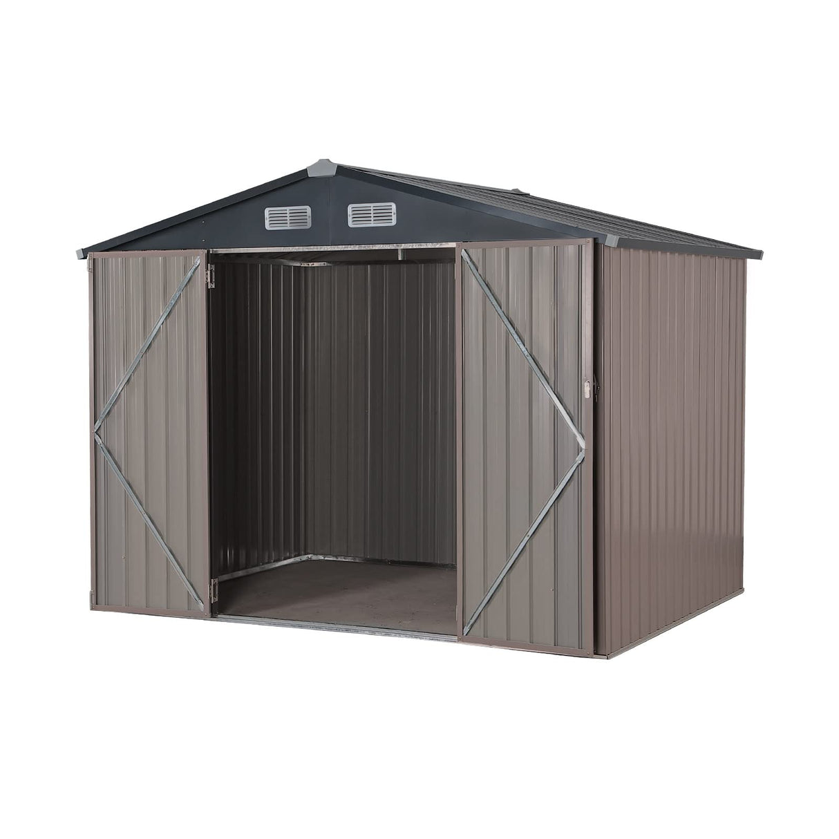 Outdoor Storage Shed, Galvanized Metal Garden Shed W/Lockable Door, Small Waterproof Storage Shed, Taupe