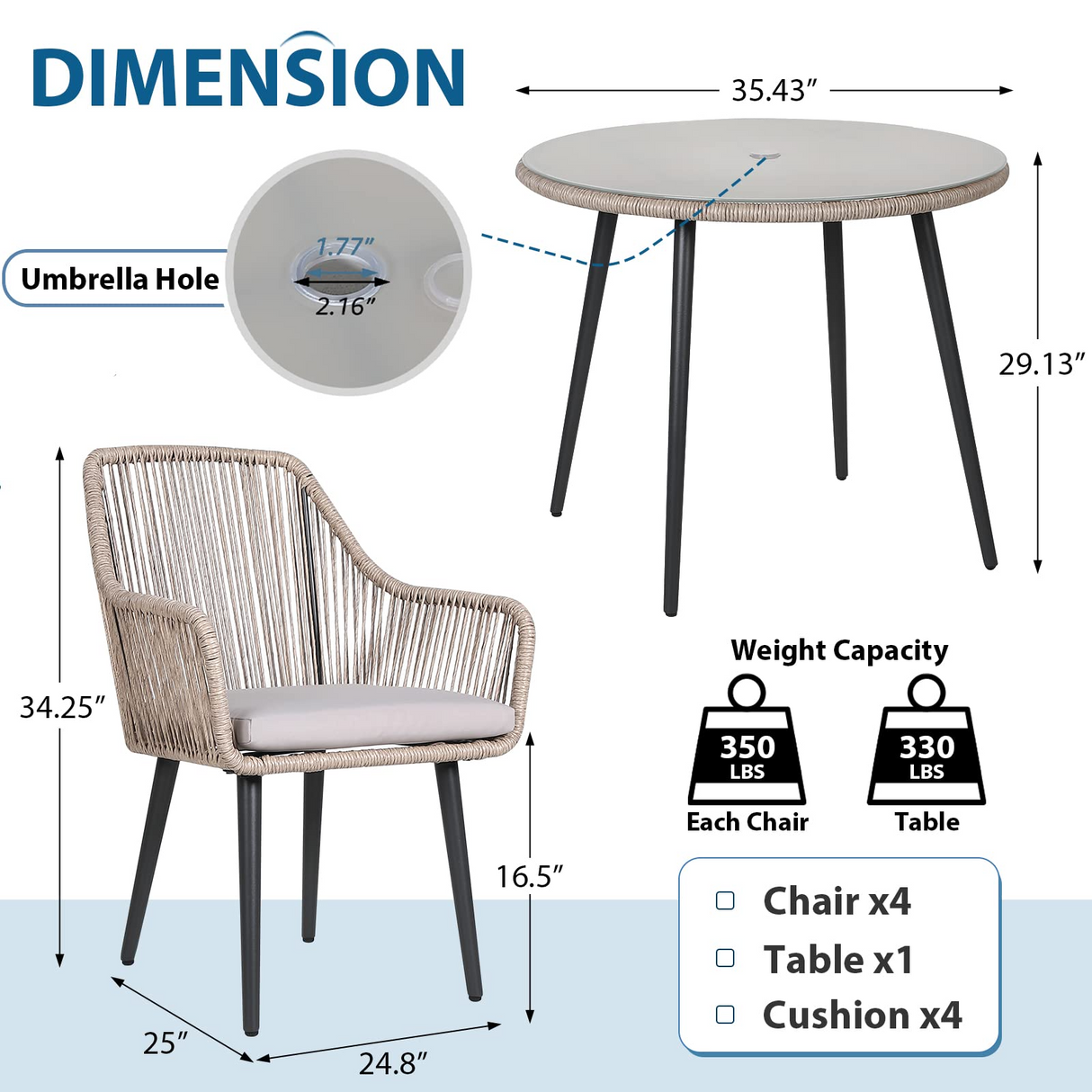 JOIVI 5 Piece Outdoor Dining Set