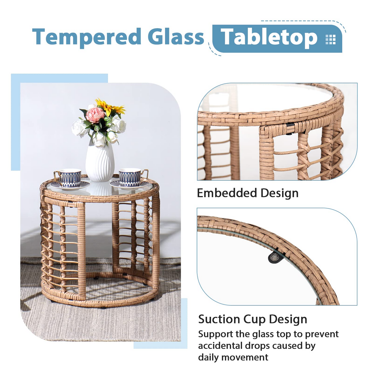 JOIVI Outdoor Wicker Side Table