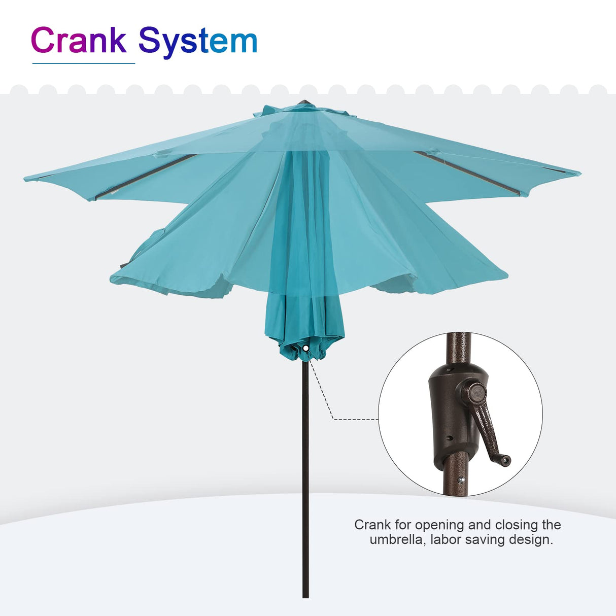 Patio Umbrella Outdoor Table Umbrella of 9-Feet with 8 Ribs and Push Button Tilt and Crank