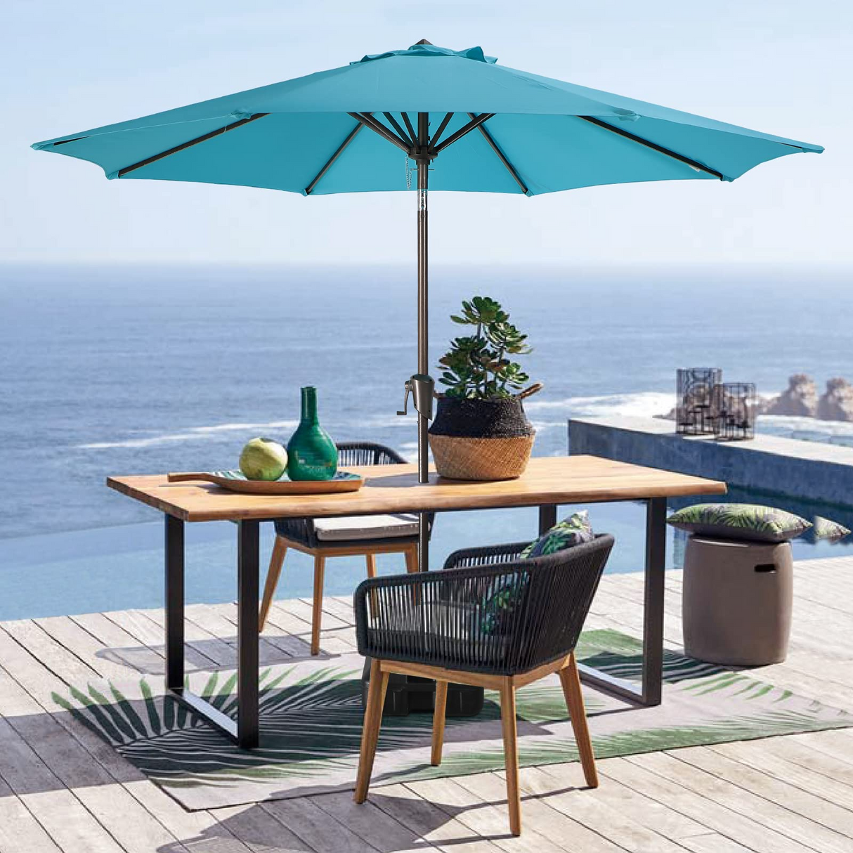 Patio Umbrella Outdoor Table Umbrella of 9-Feet with 8 Ribs and Push Button Tilt and Crank