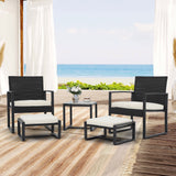 JOIVI 5 Piece Patio Bistro Set, Wicker Patio Furniture Set, Outdoor Conversation Set with Ottomans, Patio Chairs and Side Table Set with Foot Stool
