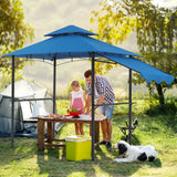 JOIVI 8’ x 5’ Grill Gazebo, Double Tiered Patio Outdoor BBQ Gazebo Grill Canopy Shelter with Adjustable Side Awning