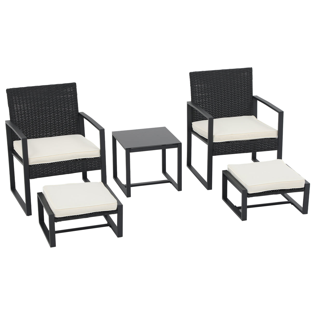 JOIVI 5 Piece Patio Bistro Set, Wicker Patio Furniture Set, Outdoor Conversation Set with Ottomans, Patio Chairs and Side Table Set with Foot Stool