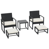 JOIVI 5 Piece Patio Bistro Set, Wicker Patio Furniture Set, Outdoor Conversation Set with Ottomans, Patio Chairs and Side Table Set with Foot Stool