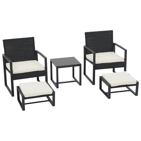 JOIVI 5 Piece Patio Bistro Set, Wicker Patio Furniture Set, Outdoor Conversation Set with Ottomans, Patio Chairs and Side Table Set with Foot Stool