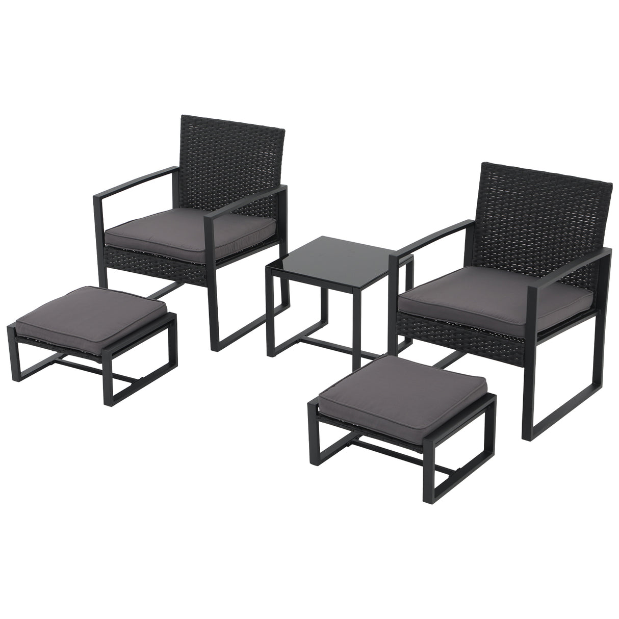 JOIVI 5 Piece Patio Bistro Set, Wicker Patio Furniture Set, Outdoor Conversation Set with Ottomans, Patio Chairs and Side Table Set with Foot Stool