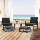 JOIVI 5 Piece Patio Bistro Set, Wicker Patio Furniture Set, Outdoor Conversation Set with Ottomans, Patio Chairs and Side Table Set with Foot Stool