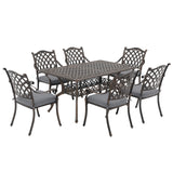 JOIVI 7 Piece Patio Furniture Dining Set, Cast Aluminum Outdoor Dining Chairs and Table Set with Umbrella Hole, Antique Bronze Stackable Chairs Set