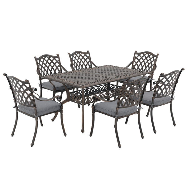 JOIVI 7 Piece Patio Furniture Dining Set, Cast Aluminum Outdoor Dining Chairs and Table Set with Umbrella Hole, Antique Bronze Stackable Chairs Set
