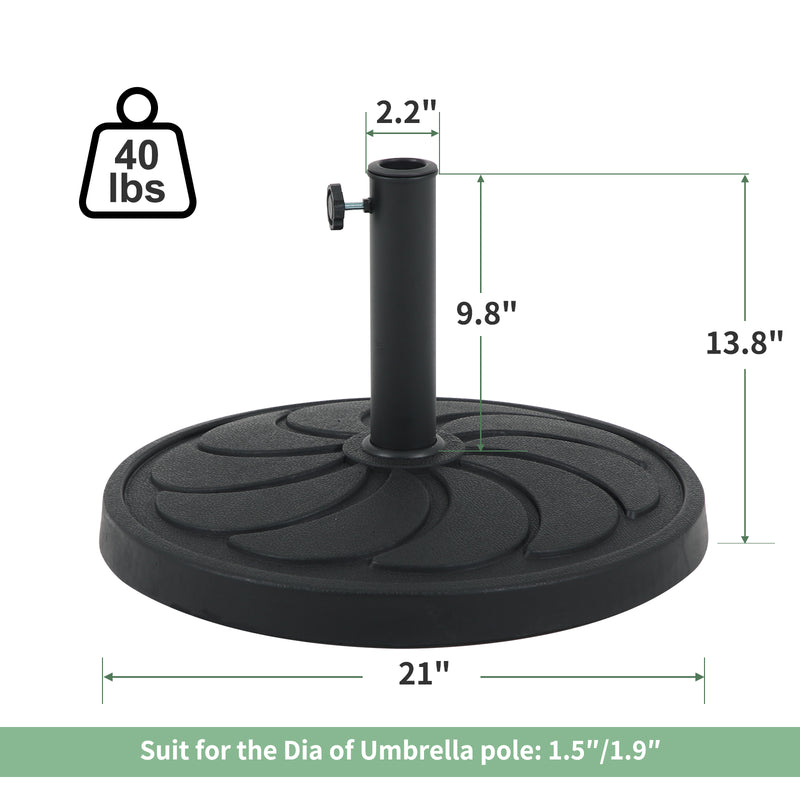 Patio Market Umbrella Base, 40lbs Heavy Duty Round Outdoor Stand, Resin Holder with Petal Pattern, Black