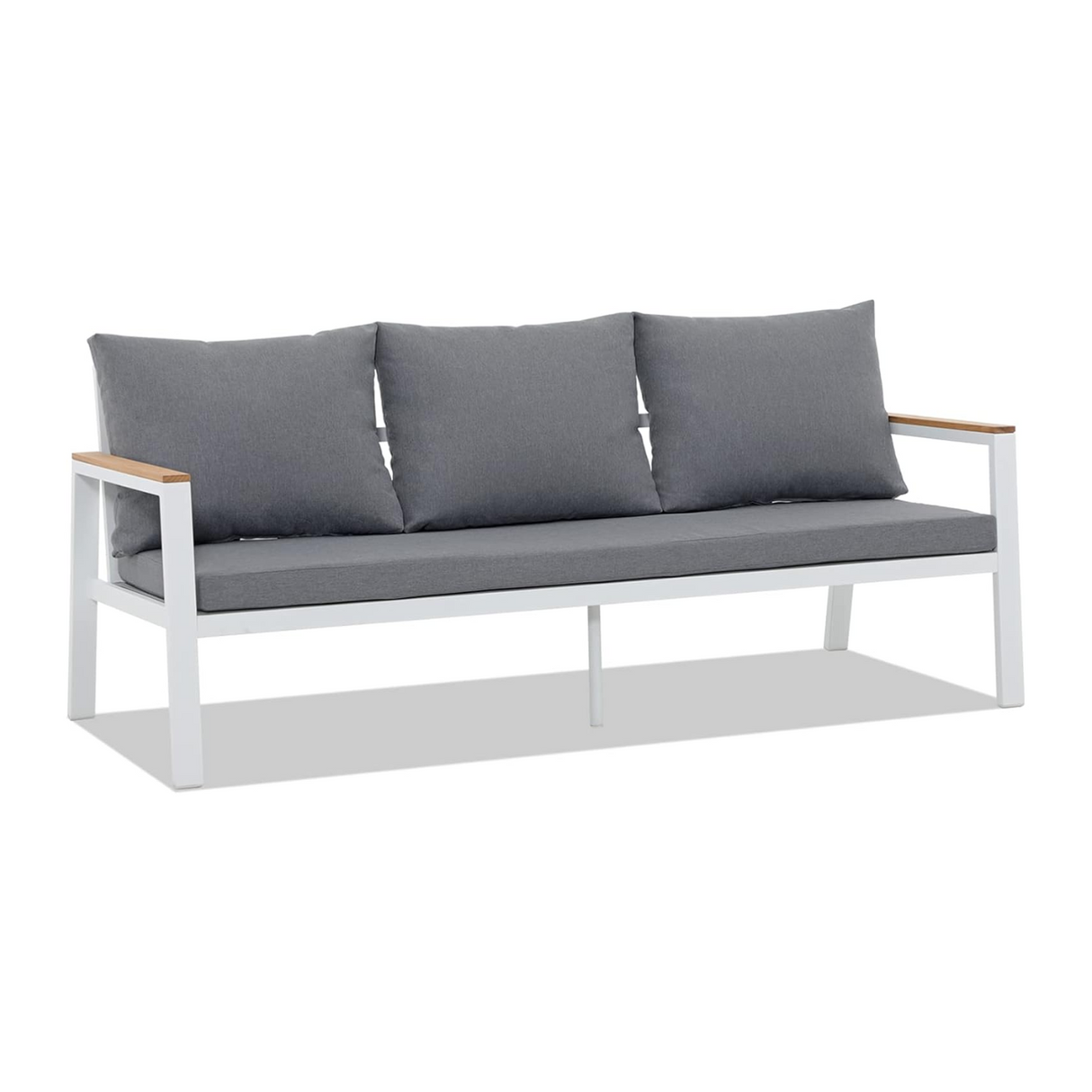 3-seat Aluminum Outdoor Sofa with Teak Arms