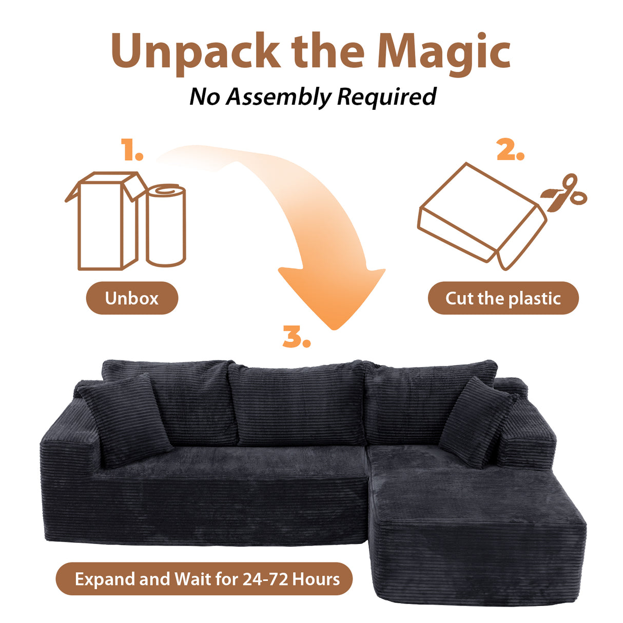 JOIVI Indoor Modular Sectional Sofa, 106" Corduroy Cloud Couch L Shaped Sofas with Deep Seat, Comfy Fluffy Plush Couches, No Assembly Required, Right Chaise