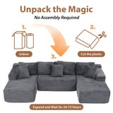 JOIVI Indoor Modular Sectional Sofa, 132'' Corduroy Cloud Couch with Double Chaise, U Shaped Sofas with Deep Seat, Comfy Fluffy Plush Couches, No Assembly Required