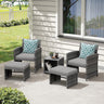 5 Piece Patio Furniture Set, Wicker Outdoor Patio Set with Ottoman and Small Coffee Table, Pillows Included