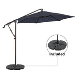 10ft Offset Patio Umbrella with Base Included, Hanging Outdoor Umbrella with Water Sand Filled Umbrella Stand Weights