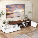 JOIVI Extendable LED TV Stand, Modern Entertainment Center with 2 Drawers, Sliding Tabletop Media Console with Storage Cabinet for Living Room