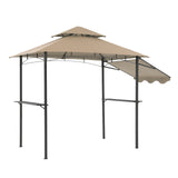 JOIVI 8’ x 5’ Grill Gazebo, Double Tiered Patio Outdoor BBQ Gazebo Grill Canopy Shelter with Adjustable Side Awning