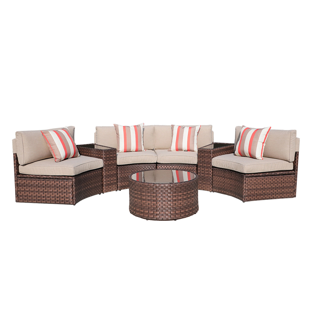 JOIVI Outdoor Sectional Half-Moon Curved Sofa Set,  Sectional Furniture Set with Round Coffee Table and Side Tables