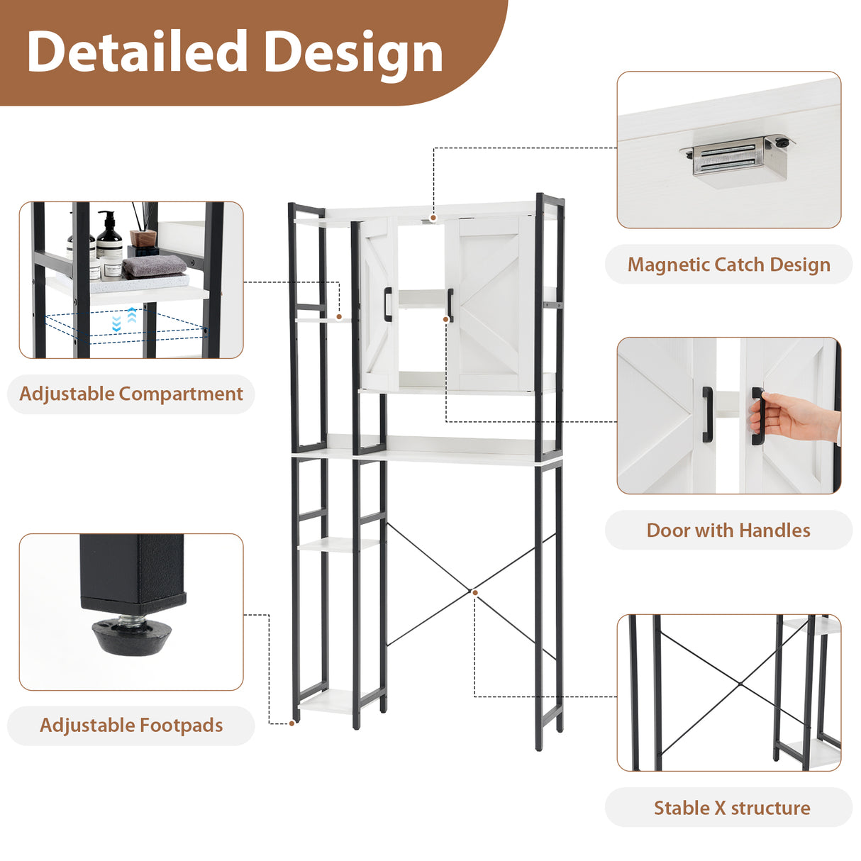 JOIVI Over The Toilet Storage Cabinet, Over Toilet Bathroom Organizer with Adjustable Shelf and Double Doors