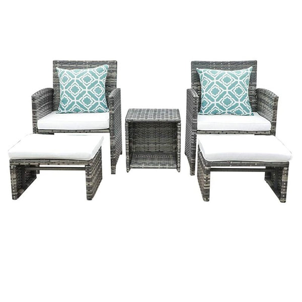 JOIVI 5 Pieces Wicker Patio Furniture Set Rattan Patio Chair Set with Ottoman, Pillows Included