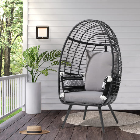 JOIVI Wicker Egg Chair, Outdoor Indoor Oversized Stationary Egg Chair with Stand and Cushions, Large Egg Basket Chair