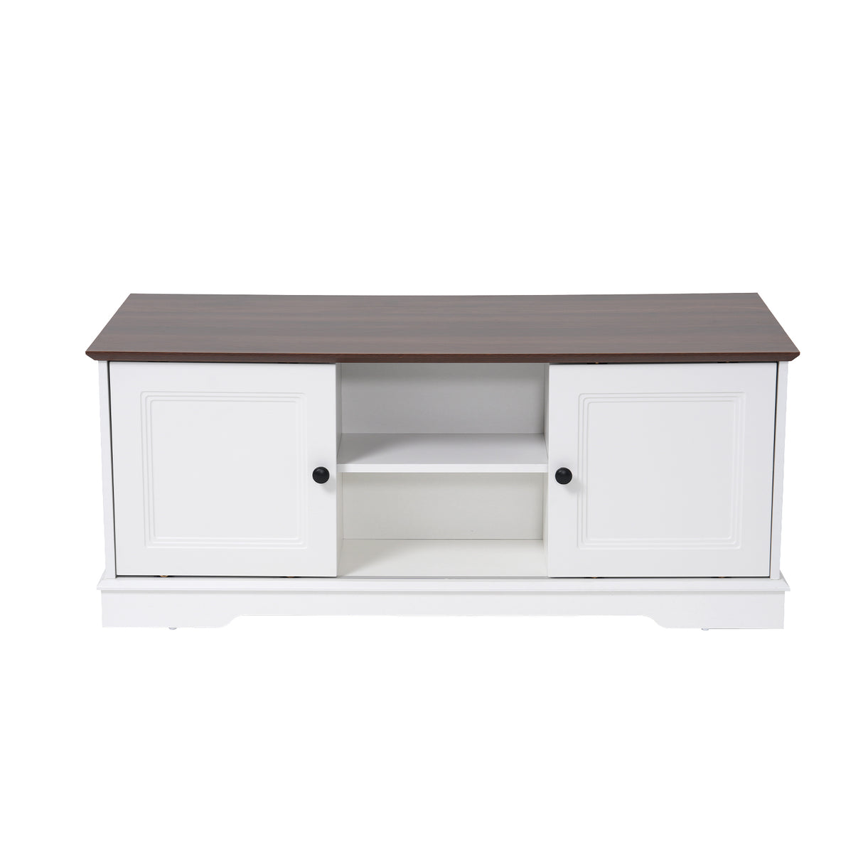 JOIVI 47'' Farmhouse Coffee Table with Storage & 4 Sliding Barn Doors, Modern Rustic Vintage Living Room Table with Adjustable Shelves, White