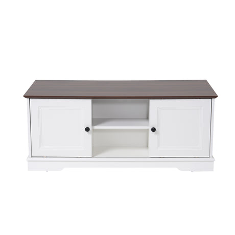 JOIVI 47'' Farmhouse Coffee Table with Storage & 4 Sliding Barn Doors, Modern Rustic Vintage Living Room Table with Adjustable Shelves, White