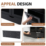 JOIVI Large Potato Storage Wood Bin, Wooden Bread Storage Bins with Removable Drawer & 4 Doors, 31'' Onion Organizer with Grocery Section, Vegetable Organization Cabinet for Kitchen