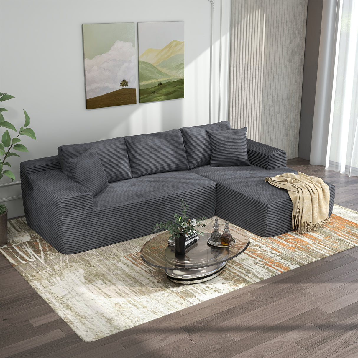JOIVI Indoor Modular Sectional Sofa, 106" Corduroy Cloud Couch L Shaped Sofas with Deep Seat, Comfy Fluffy Plush Couches, No Assembly Required, Right Chaise