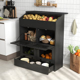 JOIVI Large Potato Storage Wood Bin, Wooden Bread Storage Bins with Removable Drawer & 4 Doors, 31'' Onion Organizer with Grocery Section, Vegetable Organization Cabinet for Kitchen