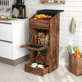 JOIVI Potato Storage Wood Bin, Wooden Bread Storage Bins with Removable Drawer & 2 Doors, 16'' Onion Organizer with Grocery Section, Vegetable Organization Cabinet for Kitchen