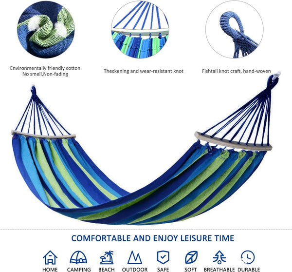 JOIVI Hammock, Cotton Canvas Hammock Portable Camping Hammock with Carrying Bag Two Anti Roll Balance Beam Metal Carabiner Ropes and Tree Straps for Travel Patio Garden