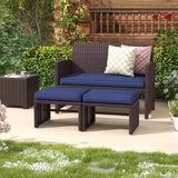 3 Piece Patio Furniture Set, Outdoor Loveseat Patio Furniture Rattan Set with Ottoman, Brown Rattan and Cushion