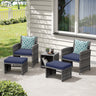 5 Piece Patio Furniture Set, Wicker Outdoor Patio Set with Ottoman and Small Coffee Table, Pillows Included