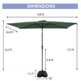 6.6 x 9.8ft Rectangular Patio Umbrella with Water or Sand Self-Filled Black Square Base Stand, Outdoor Table Market Umbrella with Push Button