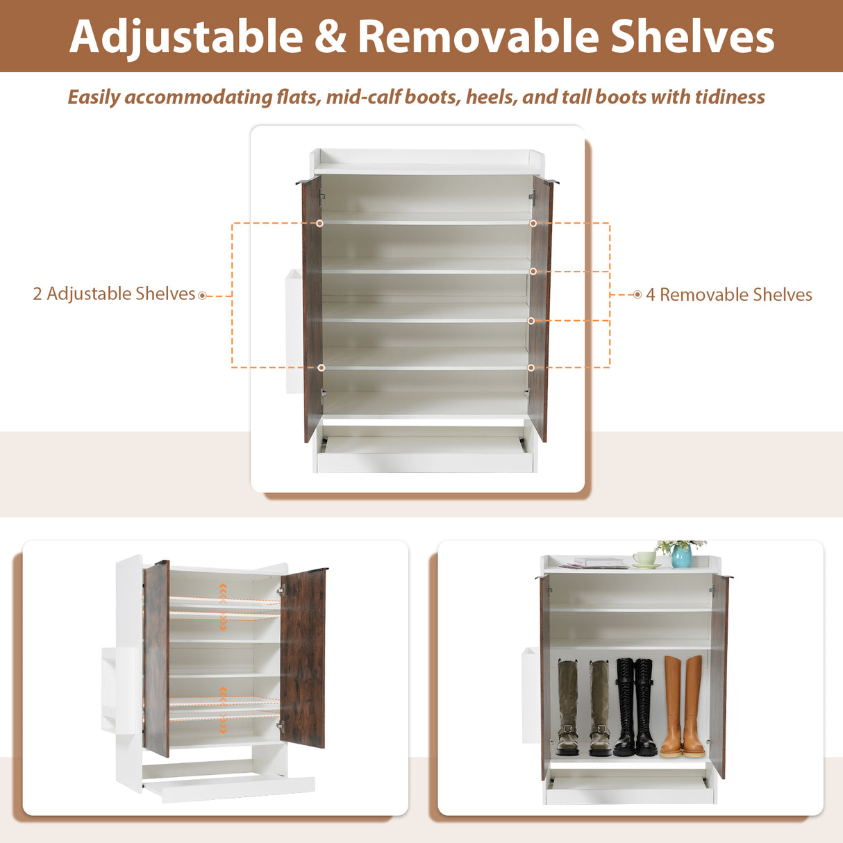 JOIVI Shoe Storage Cabinet with Sliding Drawer, Shoe Organizer Cabinet with 4 Removable Shelves, Freestanding Hidden Shoe Organizer for Entryway Hallway