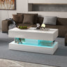 JOIVI LED Coffee Table with 2 Storage Drawers, Modern High Gloss Coffee Table, 2 Tiers Rectangle Center Table, 16-Color LED Lights