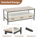 JOIVI 2-Tier Coffee Table with Storage Shelf and 3 Drawers, 46.3" Rectangular Center Table Wood Top for Living Room