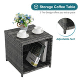 5 Piece Patio Furniture Set, Wicker Outdoor Patio Set with Ottoman and Small Coffee Table, Pillows Included